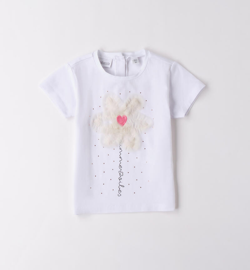 T-shirt bambina con tulle BIANCO-0113