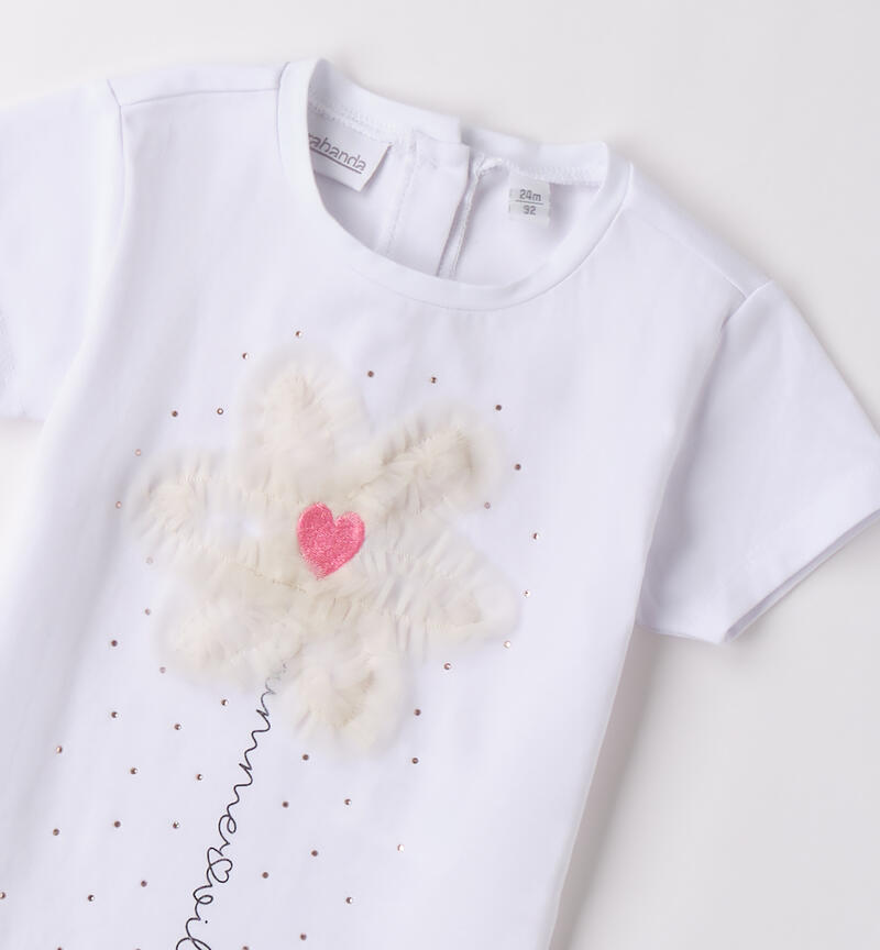 T-shirt bambina con tulle BIANCO-0113