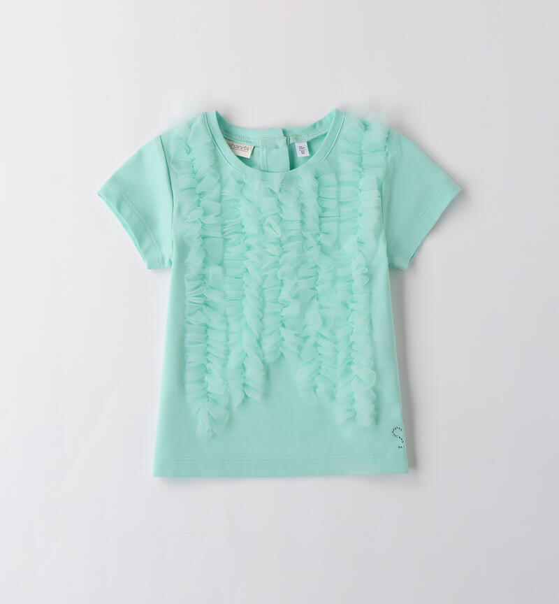 Girl t-shirt with tulle VERDE CHIARO-4634