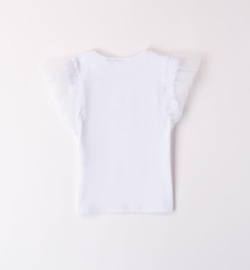T-shirt con tulle e strass per bambina BIANCO-0113