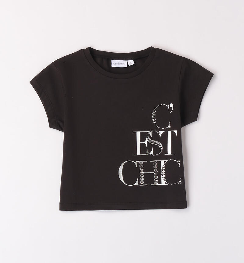 T-shirt crop per ragazza NERO-0658