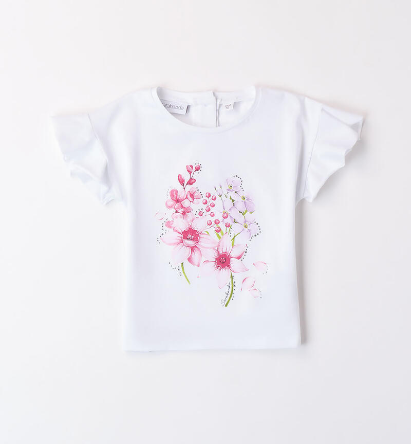 T-shirt per bambina con fiori BIANCO-0113