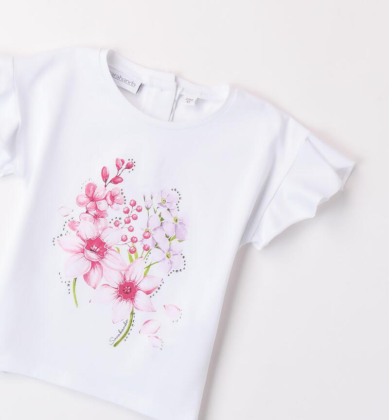 T-shirt per bambina con fiori BIANCO-0113