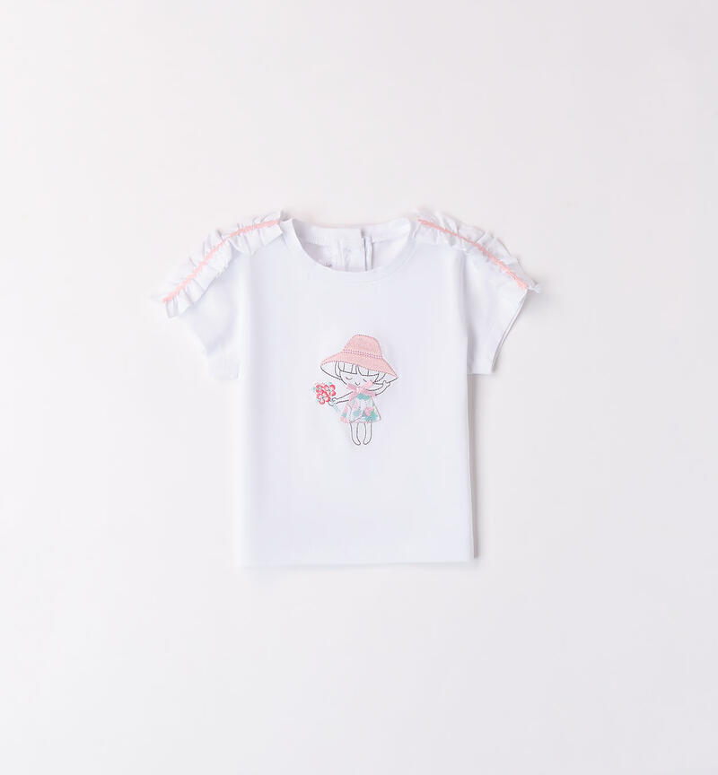 T-shirt per bimba con ruches BIANCO-0113