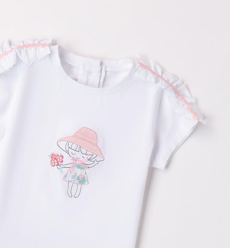 T-shirt per bimba con ruches BIANCO-0113