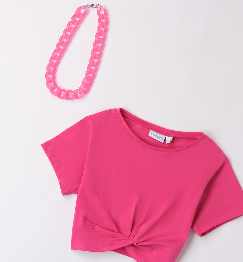 Girls' T-shirt with necklace FUXIA-2445