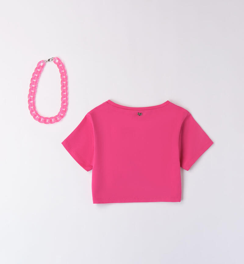 Girls' T-shirt with necklace FUXIA-2445