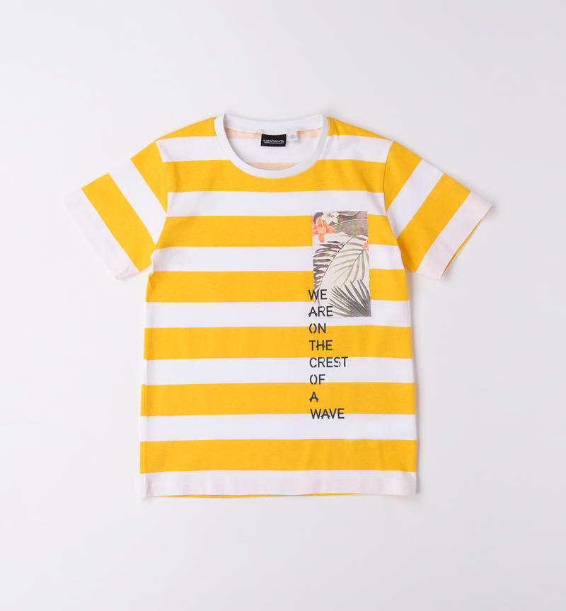 T-shirt rigata 100% cotone ragazzo da 8 a 16 anni Sarabanda BIANCO-OCRA-6VN7
