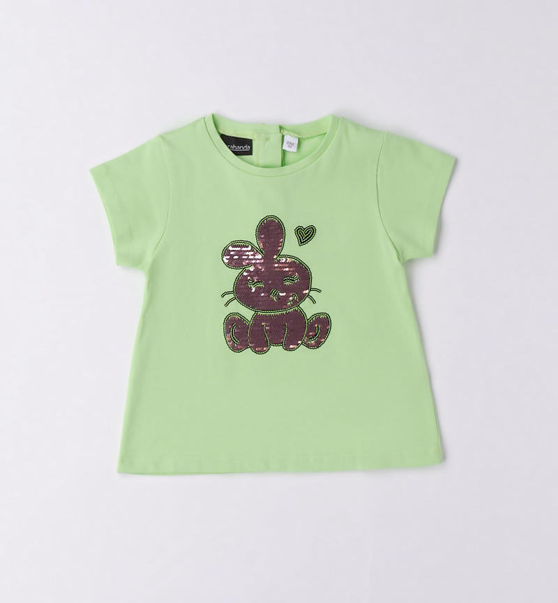 T-shirt coniglietto paillettes bambina da 12 mesi a 8 anni Sarabanda MINT-5131